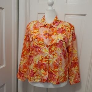 NWOT Drapers & Damon's Floral Print Cotton Jacket Size PXL, Preppy Colorful